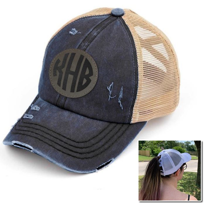 Personalized Monogram (Leather Patch) Ponytail Premium Hat