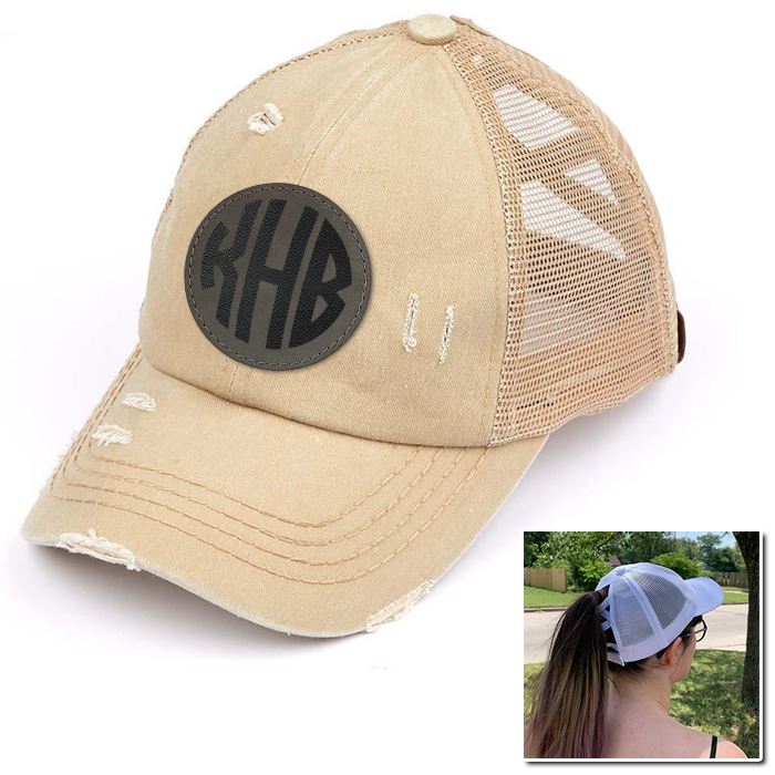 Personalized Monogram (Leather Patch) Ponytail Premium Hat