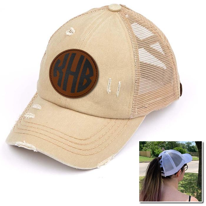 Personalized Monogram (Leather Patch) Ponytail Premium Hat