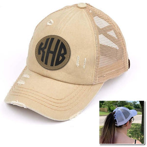 Personalized Monogram (Leather Patch) Ponytail Premium Hat