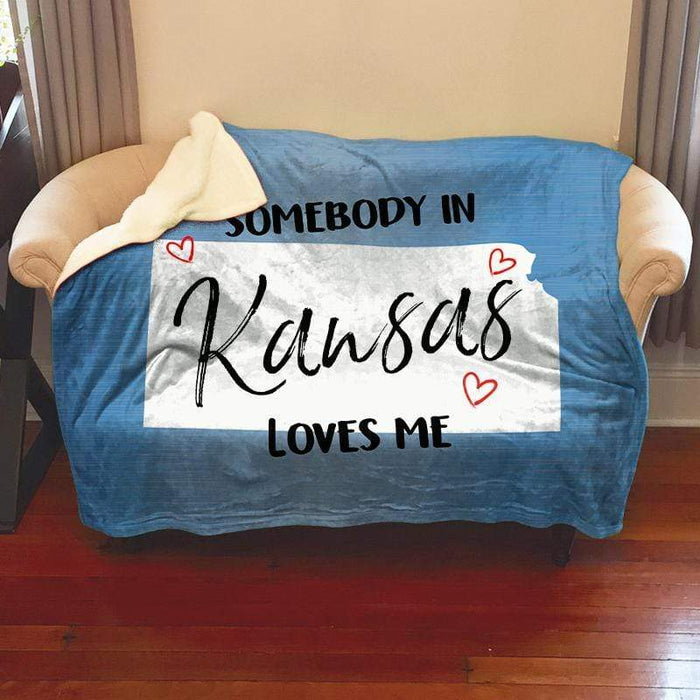 Somebody Loves Me (CUSTOM) Sherpa Blanket Blankets CustomCat Kansas 