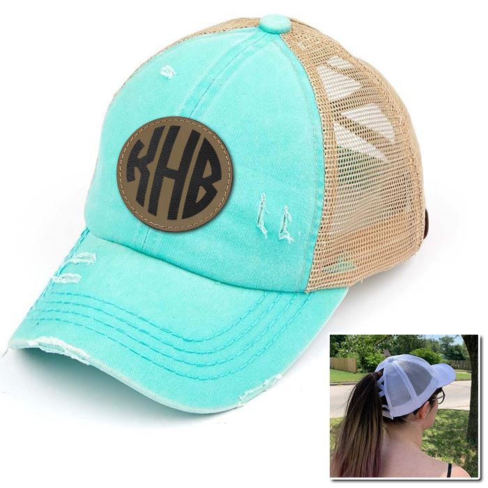 Personalized Monogram (Leather Patch) Ponytail Premium Hat