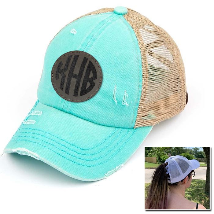 Personalized Monogram (Leather Patch) Ponytail Premium Hat