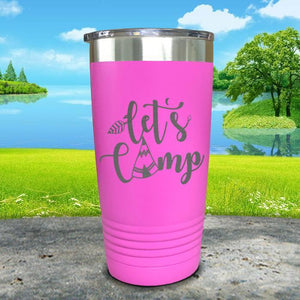 Let's Camp Engraved Tumbler Tumbler ZLAZER 20oz Tumbler Pink 