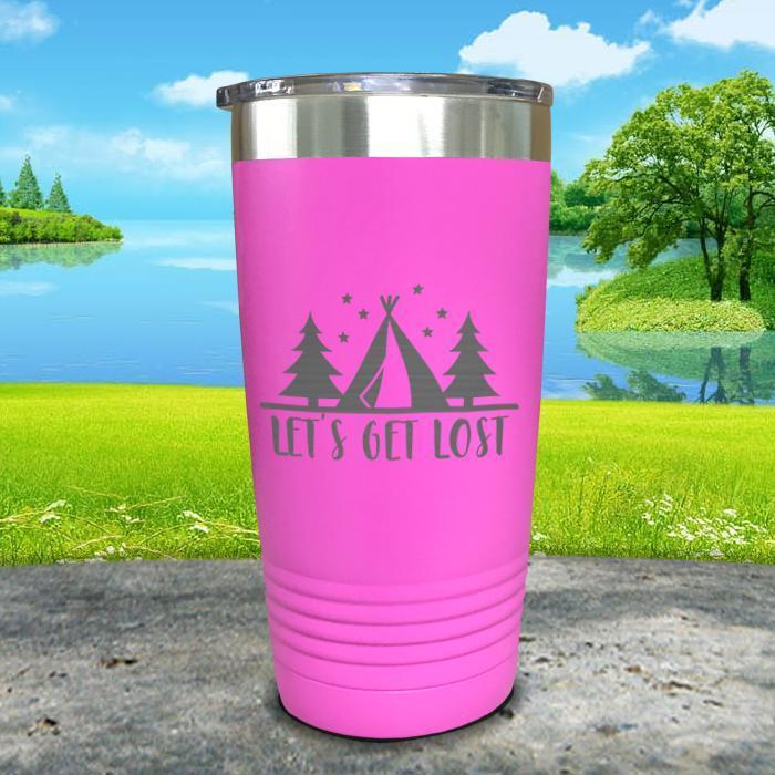 Let's Get Lost Tent Engraved Tumbler Tumbler ZLAZER 20oz Tumbler Pink 