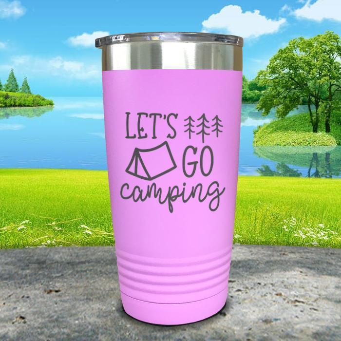 Let's Go Camping Tent Engraved Tumbler Tumbler Nocturnal Coatings 20oz Tumbler Lavender 