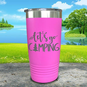 Let's Go Camping Engraved Tumbler Tumbler ZLAZER 20oz Tumbler Pink 