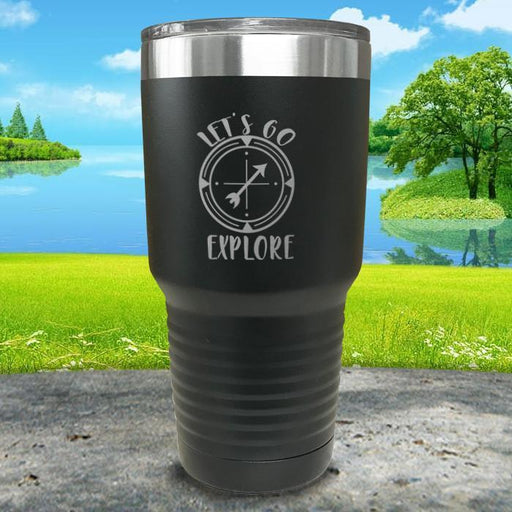 Let's Go Explore Compass Engraved Tumbler Tumbler ZLAZER 30oz Tumbler Black 