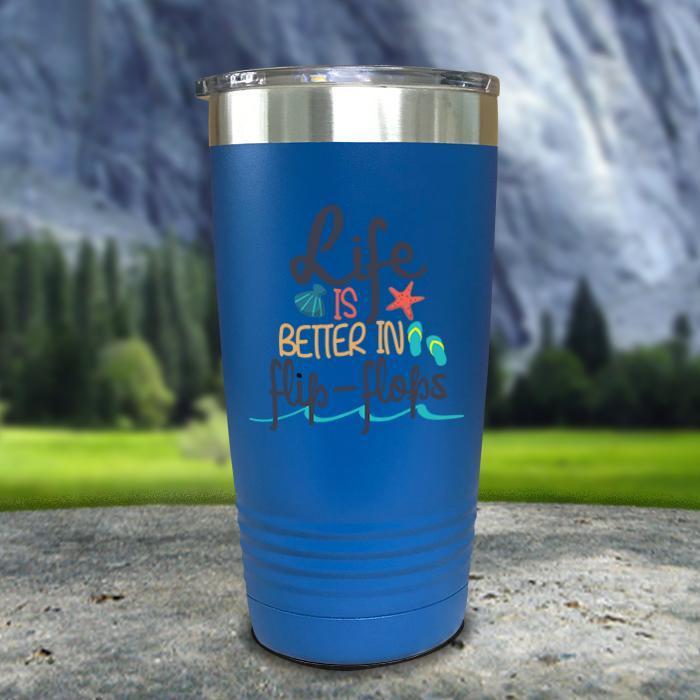 Life Is Better In Flip Flops Color Printed Tumblers Tumbler ZLAZER 20oz Tumbler Blue 