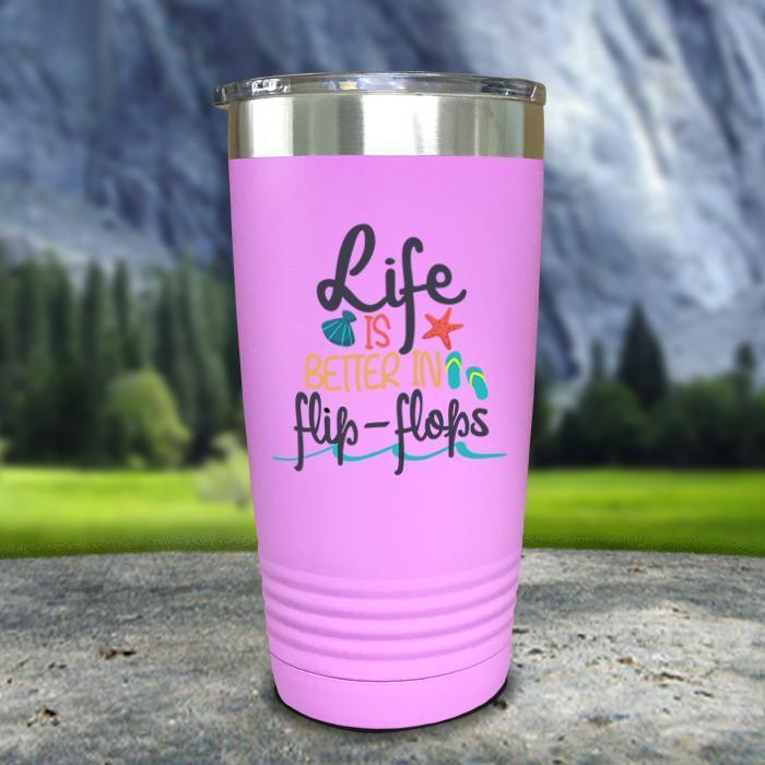 Life Is Better In Flip Flops Color Printed Tumblers Tumbler ZLAZER 20oz Tumbler Lavender 