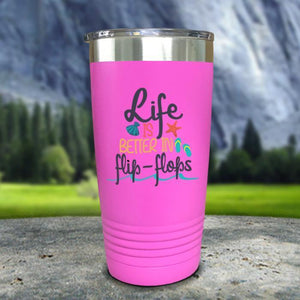 Life Is Better In Flip Flops Color Printed Tumblers Tumbler Nocturnal Coatings 20oz Tumbler Pink 