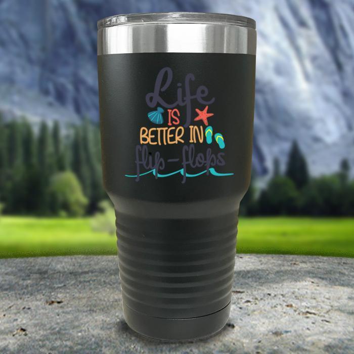 Life Is Better In Flip Flops Color Printed Tumblers Tumbler ZLAZER 30oz Tumbler Black 