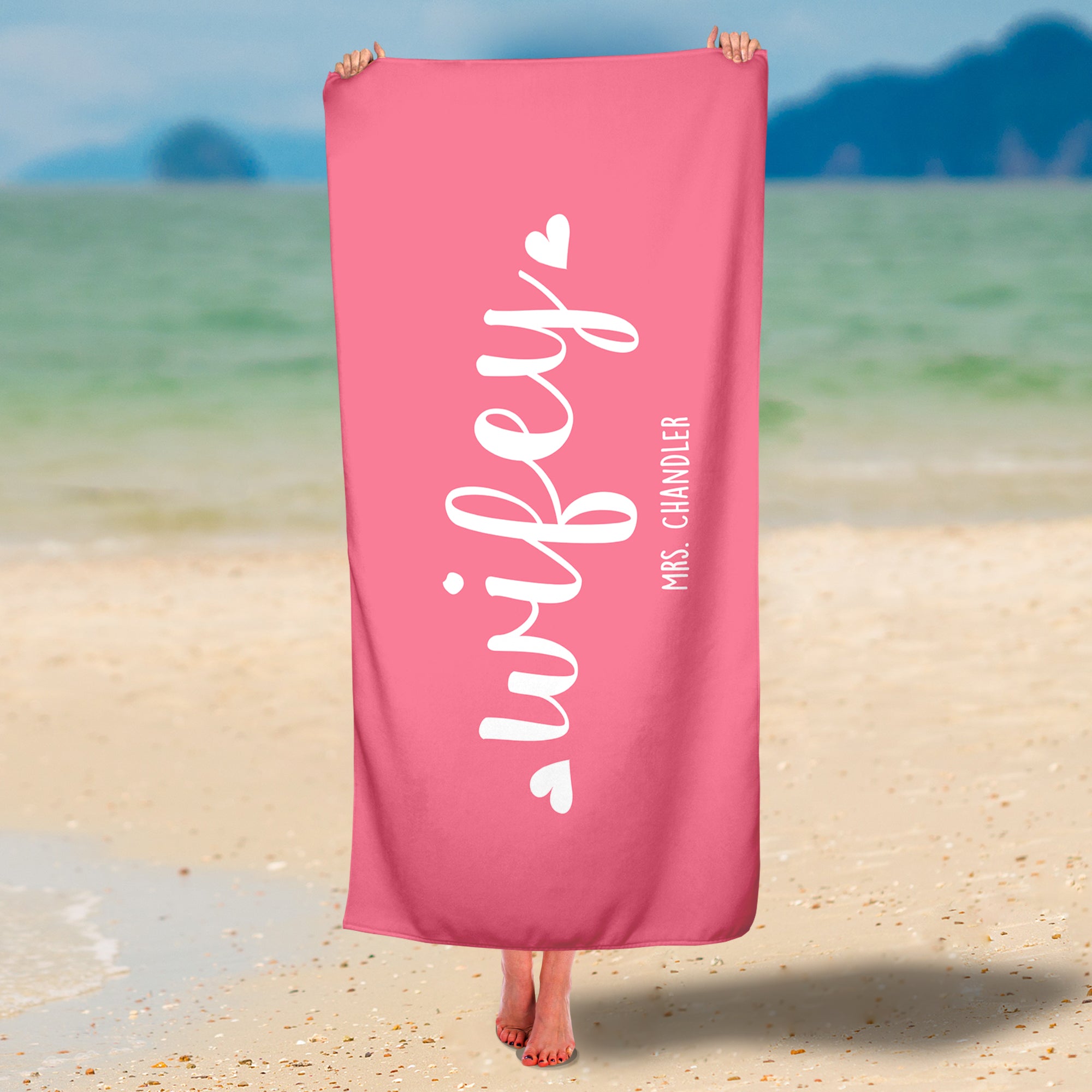 Personalized Wifey & Hubby Premium Beach/Pool Towel