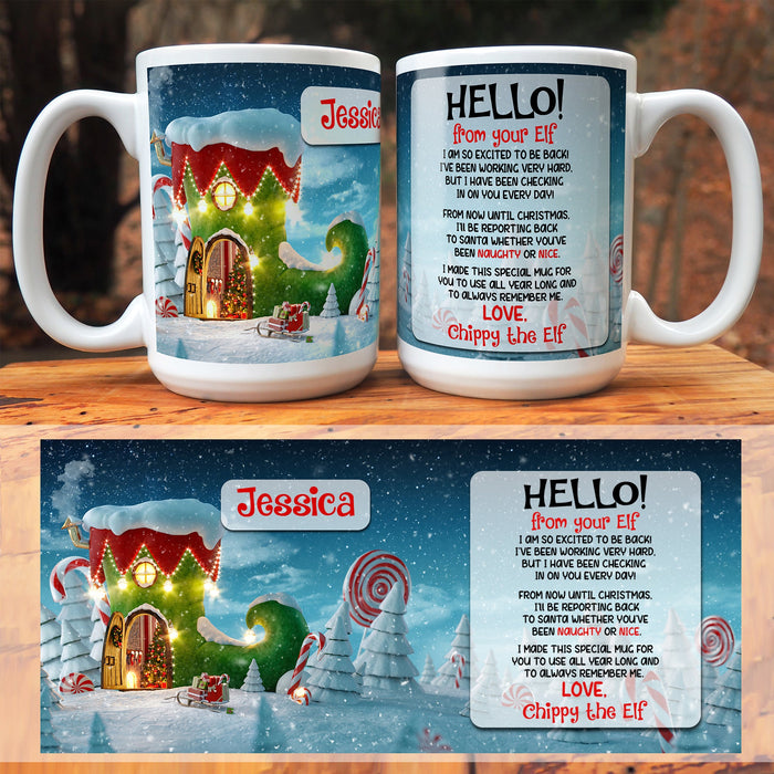 Elf Is Back Personalized Kids Name And Elf Name Magical Mug