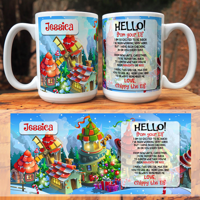 Elf Is Back Personalized Kids Name And Elf Name Magical Mug