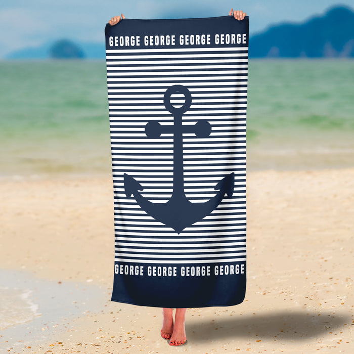 Personalized Anchor Stripes Premium Beach/Pool Towel