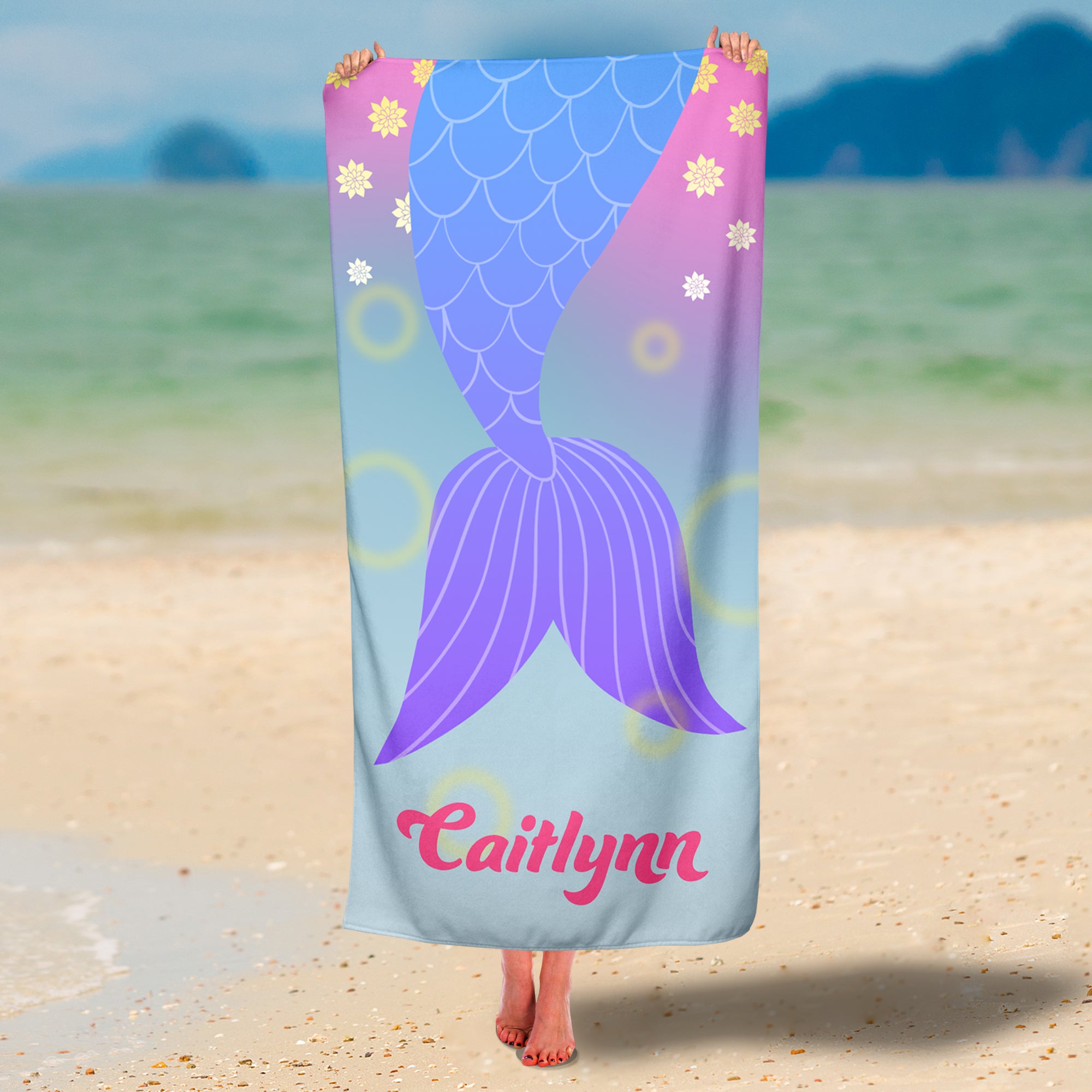 Personalized Mermaid Tail Premium Beach/Pool Towel
