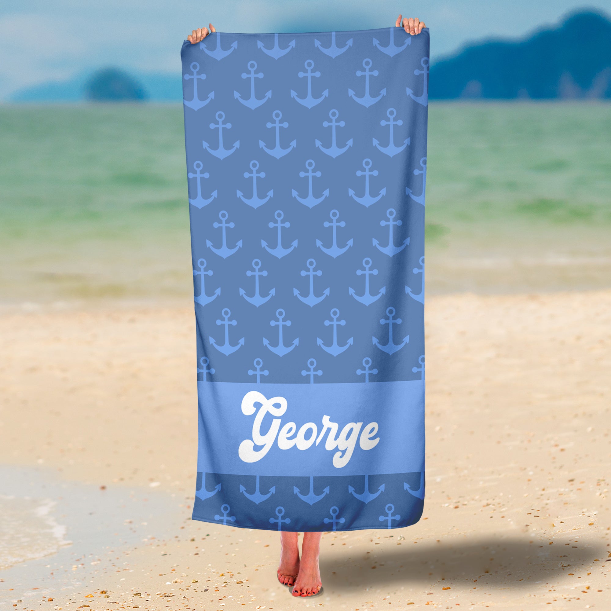 Personalized Anchor Pattern Premium Beach/Pool Towel