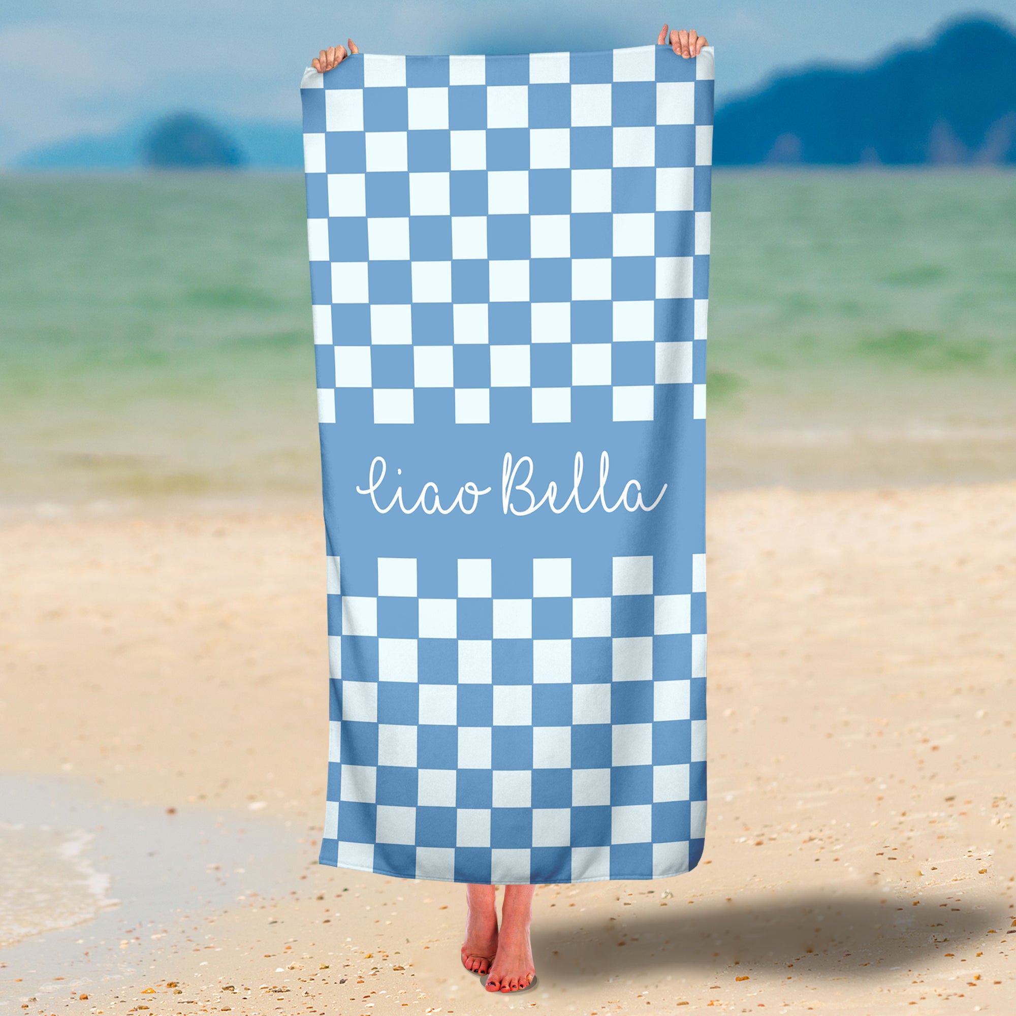 Personalized Checkered Premium Beach/Pool Towel