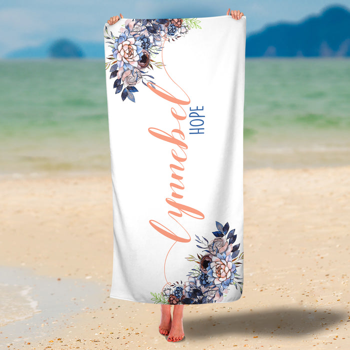 Personalized Floral Name Premium Beach/Pool Towel