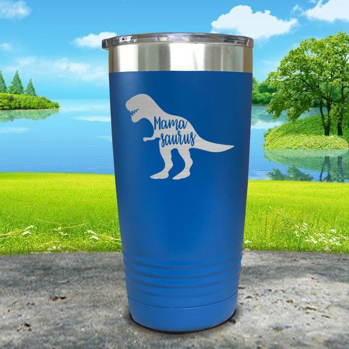 Mama Saurus Engraved Tumbler Tumbler ZLAZER 20oz Tumbler Blue 