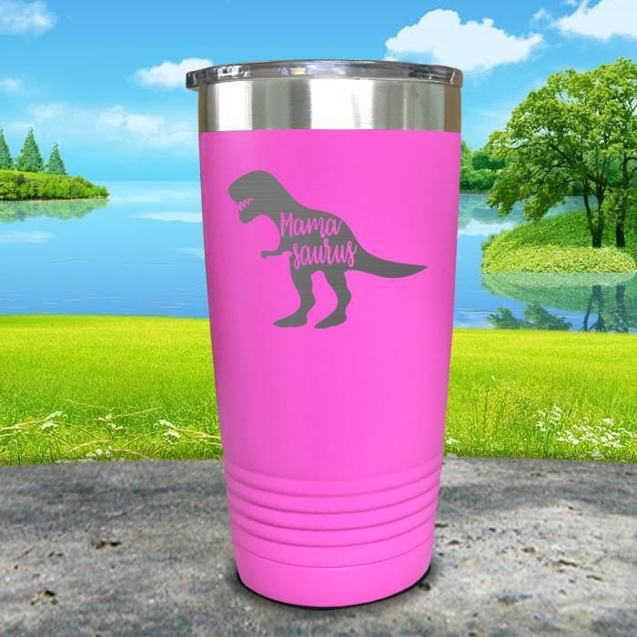 Mama Saurus Engraved Tumbler Tumbler ZLAZER 20oz Tumbler Pink 