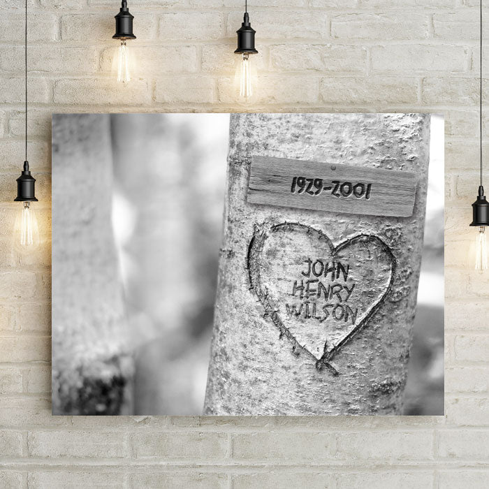 Memorial art for funeral. In memory photo wood carved tree. Loss gift or sympathy gift for mom, dad, grandma, grandpa, aunt, uncle, sister, brother, child, baby, cat, dog, horse, or pet. Canvas wall art personalized memorial aspen tree 