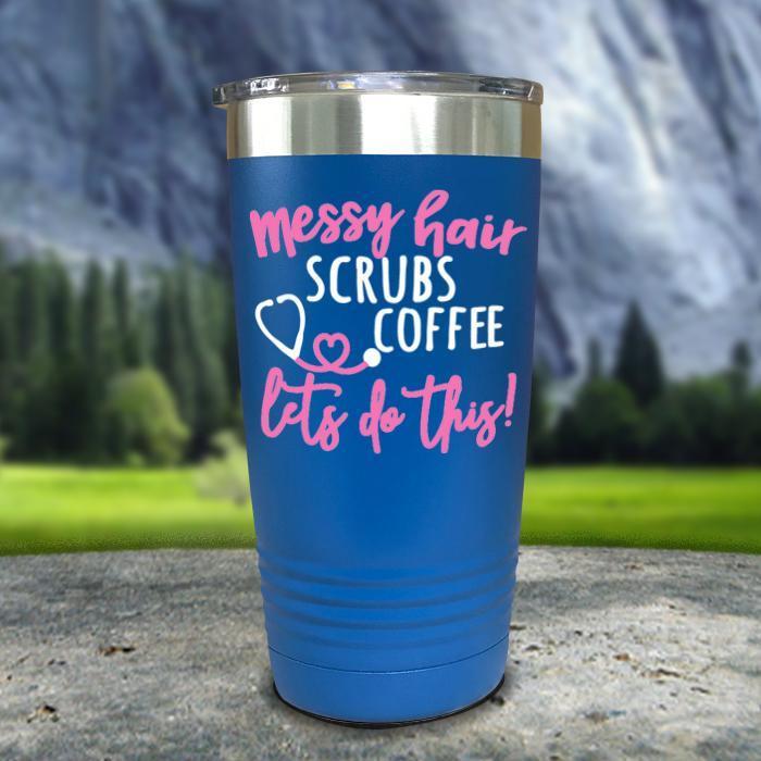 Messy Hair Scrubs Coffee Color Printed Tumblers Tumbler ZLAZER 20oz Tumbler Blue 