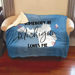 Somebody Loves Me (CUSTOM) Sherpa Blanket Blankets CustomCat Michigan 
