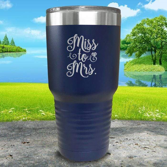 Miss to Mrs Wedding Engaged Engraved Tumbler Tumbler ZLAZER 30oz Tumbler Navy 