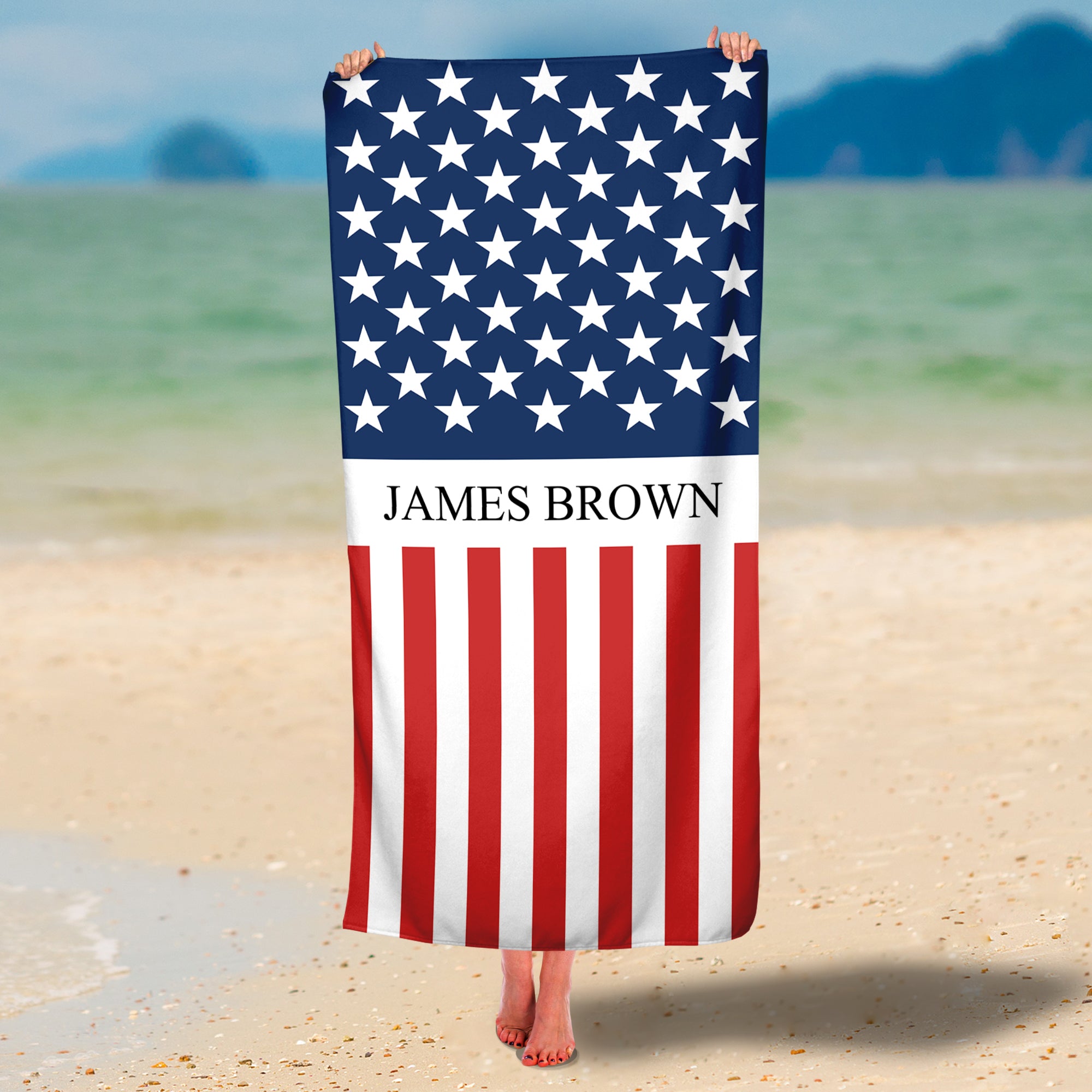 Personalized American Flag With Name Premium Beach/Pool Towel