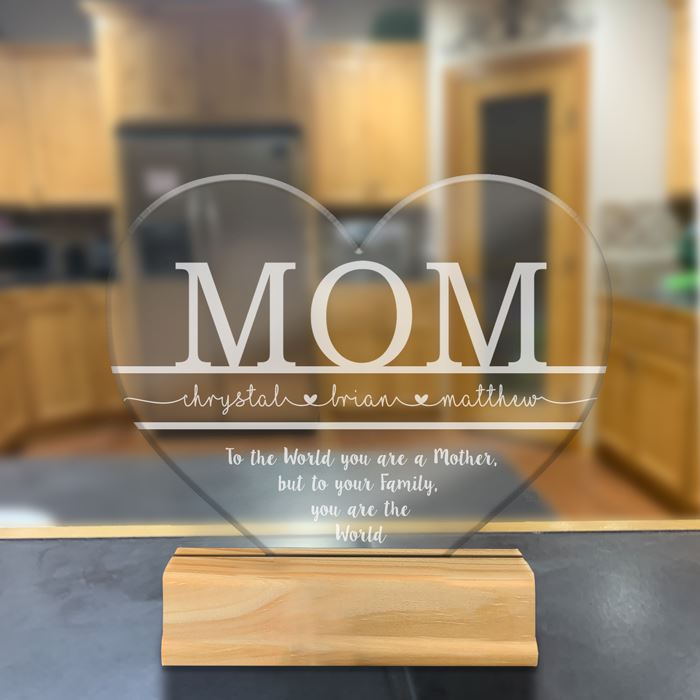 Mom You are the World Gift Plaque for Mother from Daughter and Son Acrylic Desk Sign