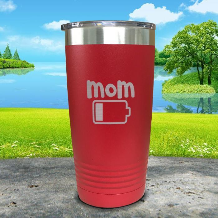 Mom Battery Engraved Tumbler Tumbler ZLAZER 20oz Tumbler Red 