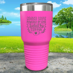 Mom Life Powered By Love Fueled By Coffee Engraved Tumbler Tumbler ZLAZER 30oz Tumbler Pink 