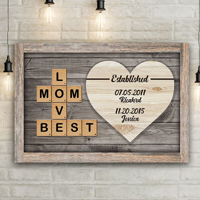 Mom Established Love Tiles - Personalized Canvas Wall Art