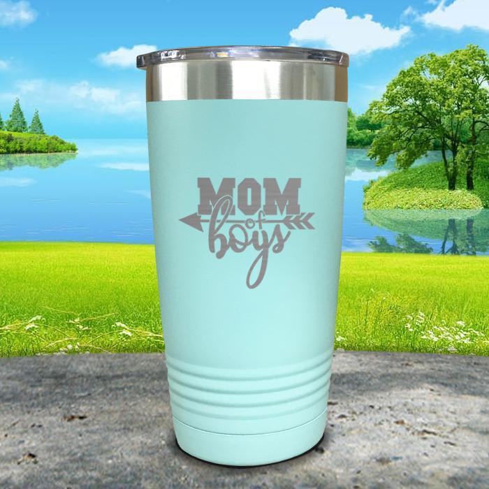 Mom Of Boys Engraved Tumbler Tumbler ZLAZER 20oz Tumbler Mint 