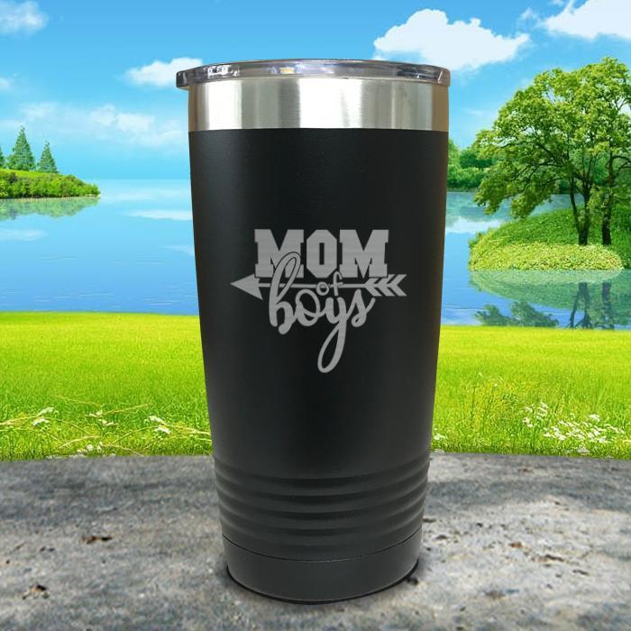 Mom Of Boys Engraved Tumbler Tumbler ZLAZER 20oz Tumbler Black 