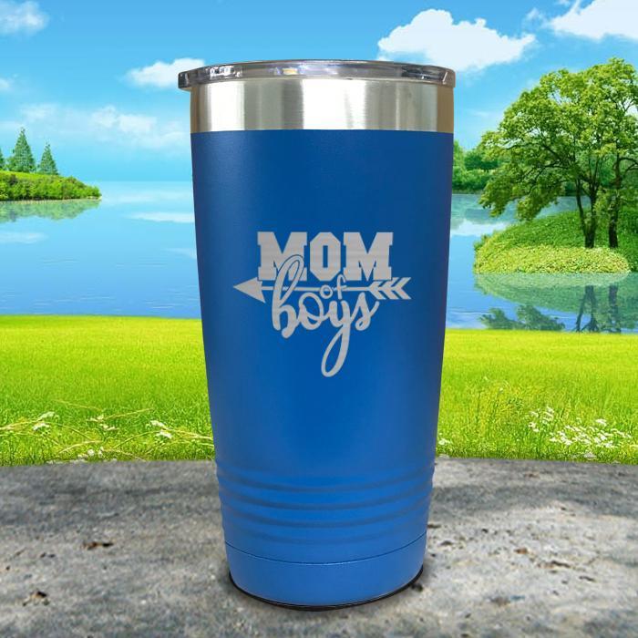 Mom Of Boys Engraved Tumbler Tumbler ZLAZER 20oz Tumbler Blue 