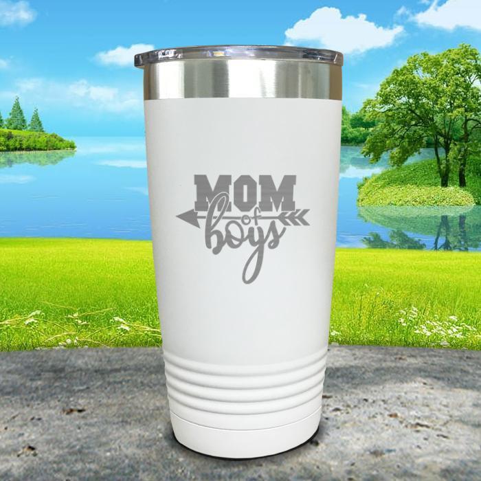 Mom Of Boys Engraved Tumbler Tumbler ZLAZER 20oz Tumbler White 