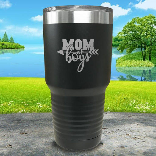 Mom Of Boys Engraved Tumbler Tumbler ZLAZER 30oz Tumbler Black 