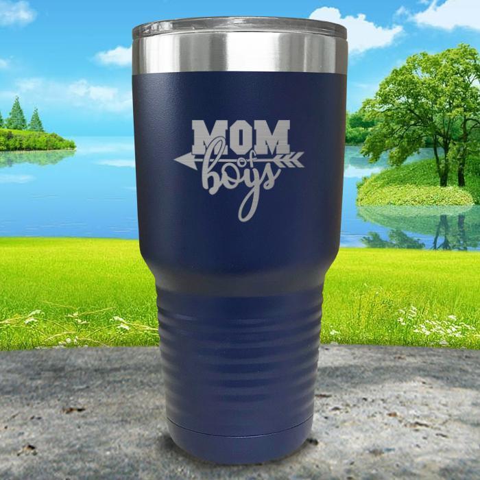 Mom Of Boys Engraved Tumbler Tumbler ZLAZER 30oz Tumbler Navy 