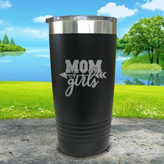 Mom Of Girls Engraved Tumbler Tumbler ZLAZER 20oz Tumbler Black 