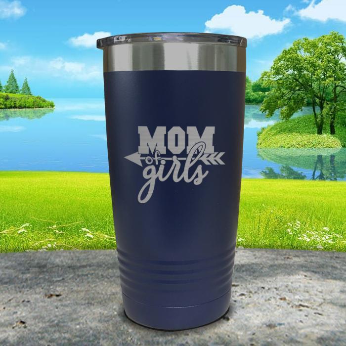 Mom Of Girls Engraved Tumbler Tumbler ZLAZER 20oz Tumbler Navy 