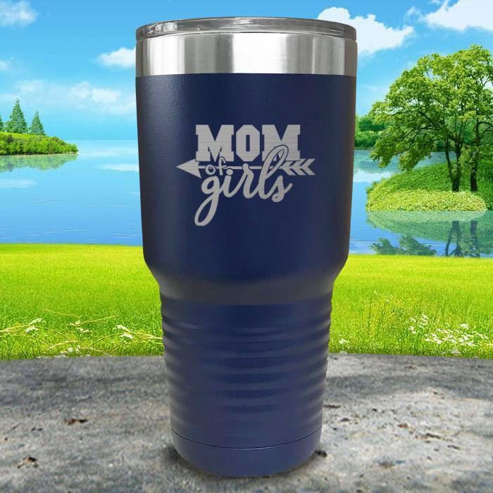 Mom Of Girls Engraved Tumbler Tumbler ZLAZER 30oz Tumbler Navy 