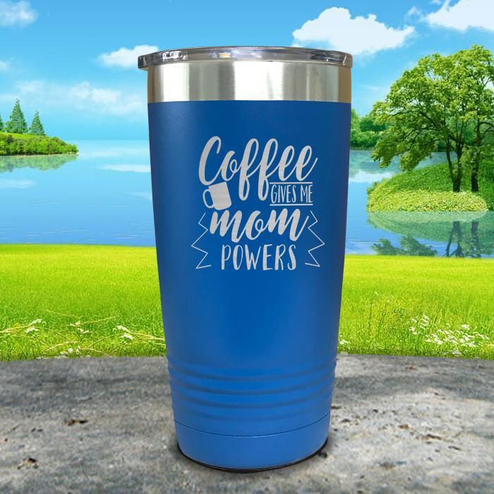 Coffee Gives Me Super Powers Engraved Tumbler Tumbler ZLAZER 20oz Tumbler Blue 