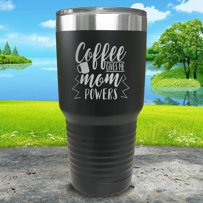 Coffee Gives Me Super Powers Engraved Tumbler Tumbler ZLAZER 30oz Tumbler Black 