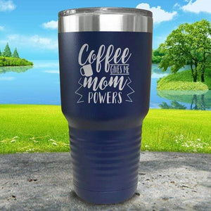 Coffee Gives Me Super Powers Engraved Tumbler Tumbler ZLAZER 30oz Tumbler Navy 