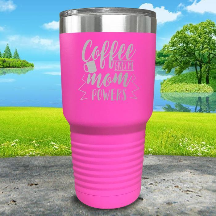 Coffee Gives Me Super Powers Engraved Tumbler Tumbler ZLAZER 30oz Tumbler Pink 