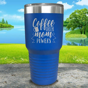 Coffee Gives Me Super Powers Engraved Tumbler Tumbler ZLAZER 30oz Tumbler Blue 