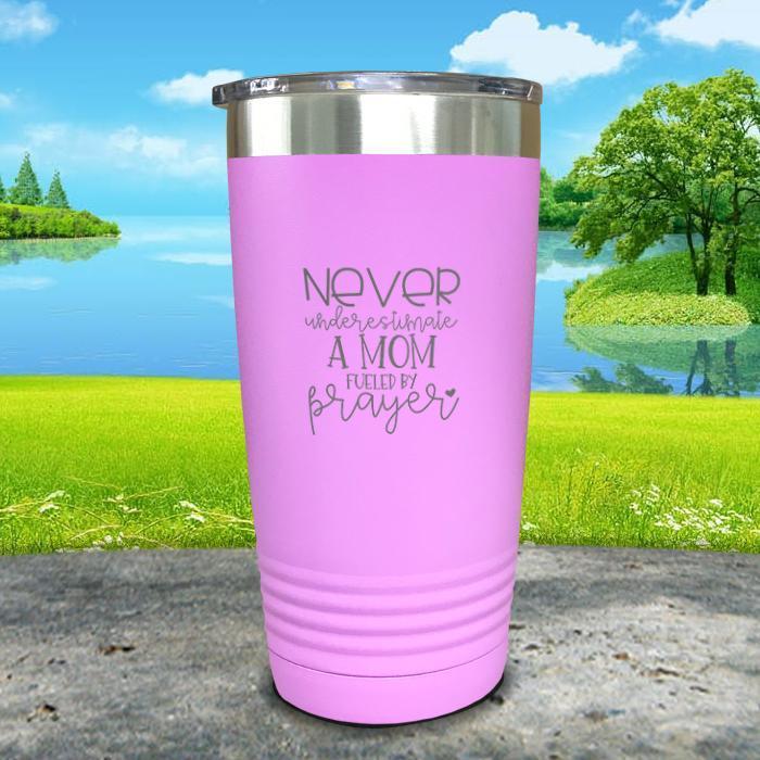 Mom Fueled By Prayer Engraved Tumbler Tumbler ZLAZER 20oz Tumbler Lavender 